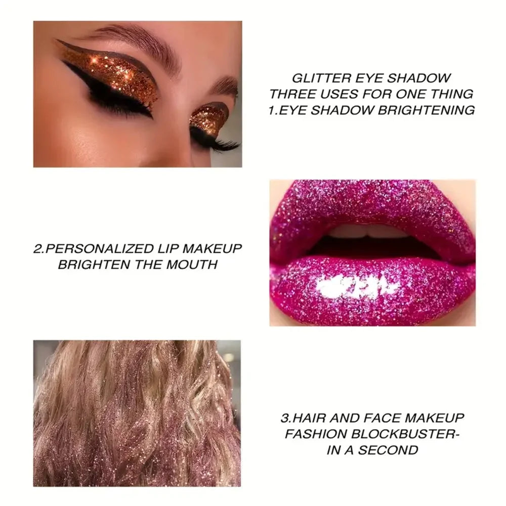 16-Color Glitter Eyeshadow – Pumpkin, Cherry, Blue, Purple Shades, Bold Party Looks, Long-Wear, Certified, Unisex, Skin-Friendly