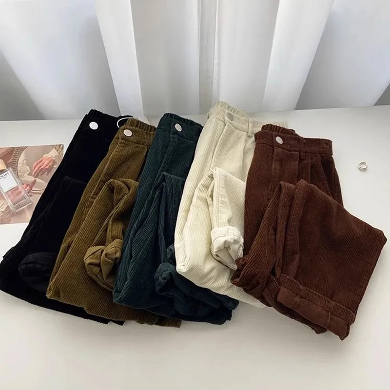 Corduroy Wide Leg Pants Women Fall Winter High Waist Harajuku Straight Trouser New Loose Casual Solid Office Lady Vintage Pants