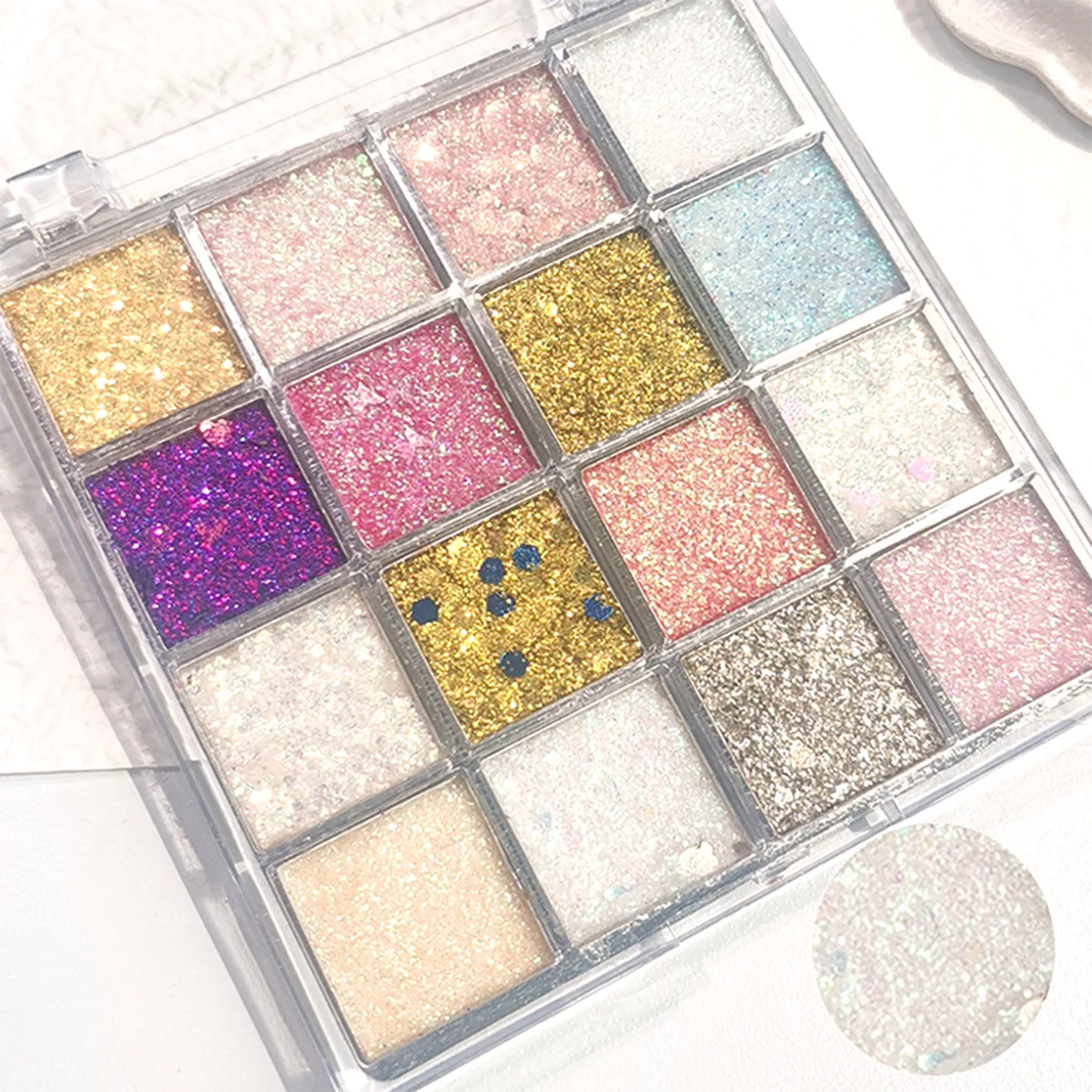 16-Color Glitter Eyeshadow – Pumpkin, Cherry, Blue, Purple Shades, Bold Party Looks, Long-Wear, Certified, Unisex, Skin-Friendly