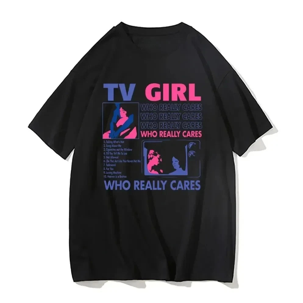 Plus Size Trend Tv Girl Lovers Rock Song Print T-shirt Men Women Hip Hop Oversized Tshirt Short Sleeve Shirt Streetwear Tops Tee