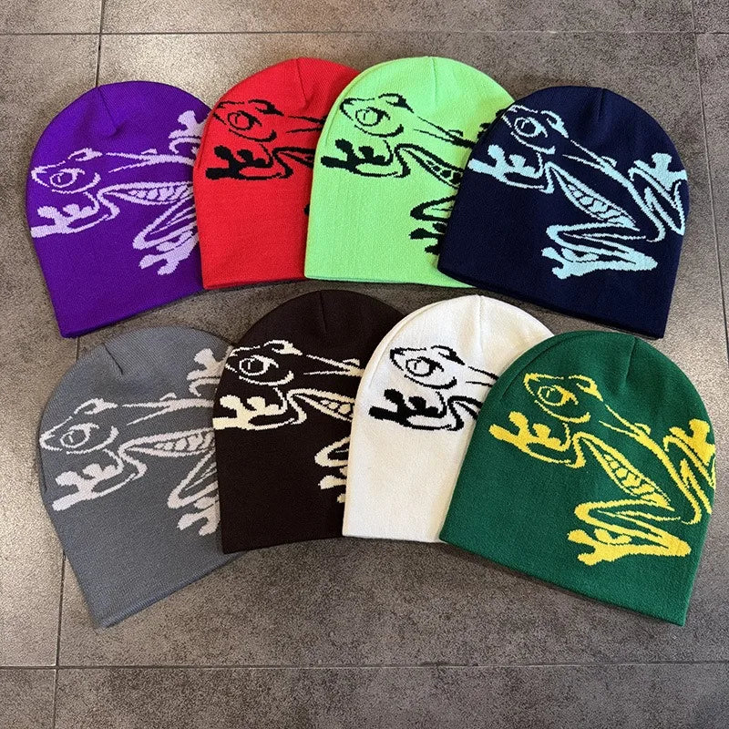 Tree Frog Pattern Beanie Knitted Cap for Men & Women, Outdoor Sports Warm Ski Hat