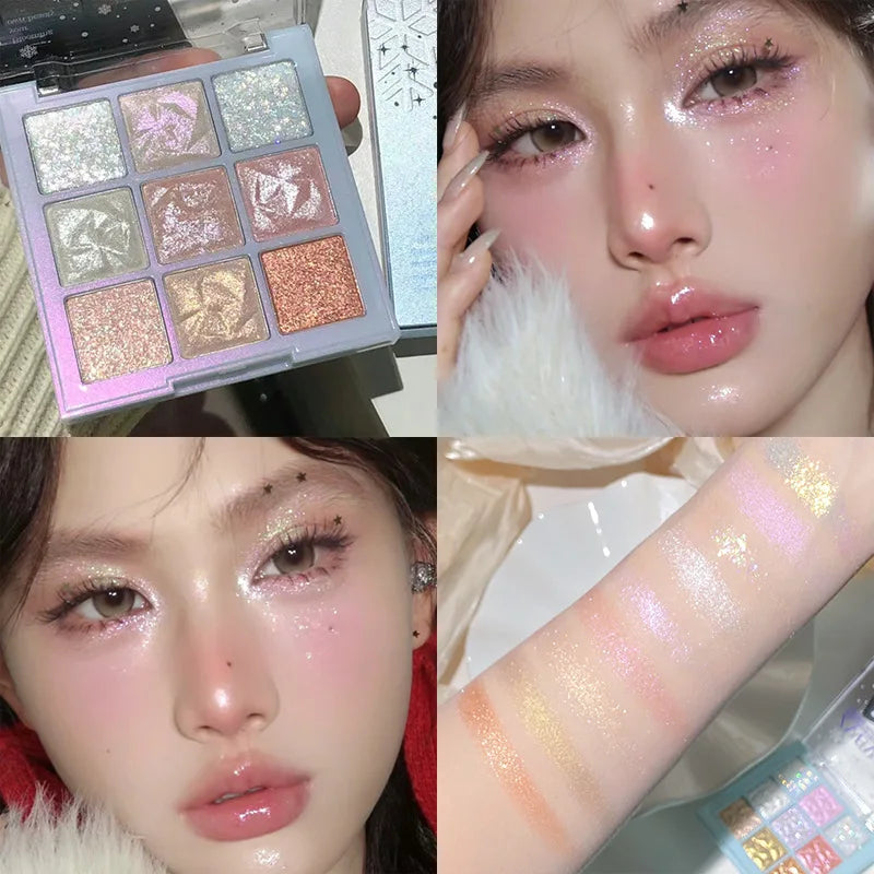 9 Colors Glitter Snowflake Eyeshadow Palette Dream Girl Pearly Eye Shadow Matte Matte Highlights Cool Tone Charming Eyes Makeup