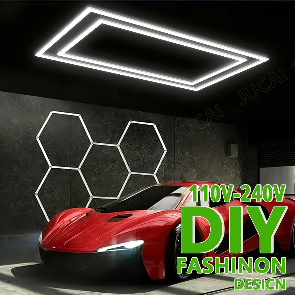 Hexagon Garage Lights Grids LED Ceiling Lamp 6500K Super Bright Honeycomb Lights Ceiling for Warehouse Car Shop Exhibition Hall