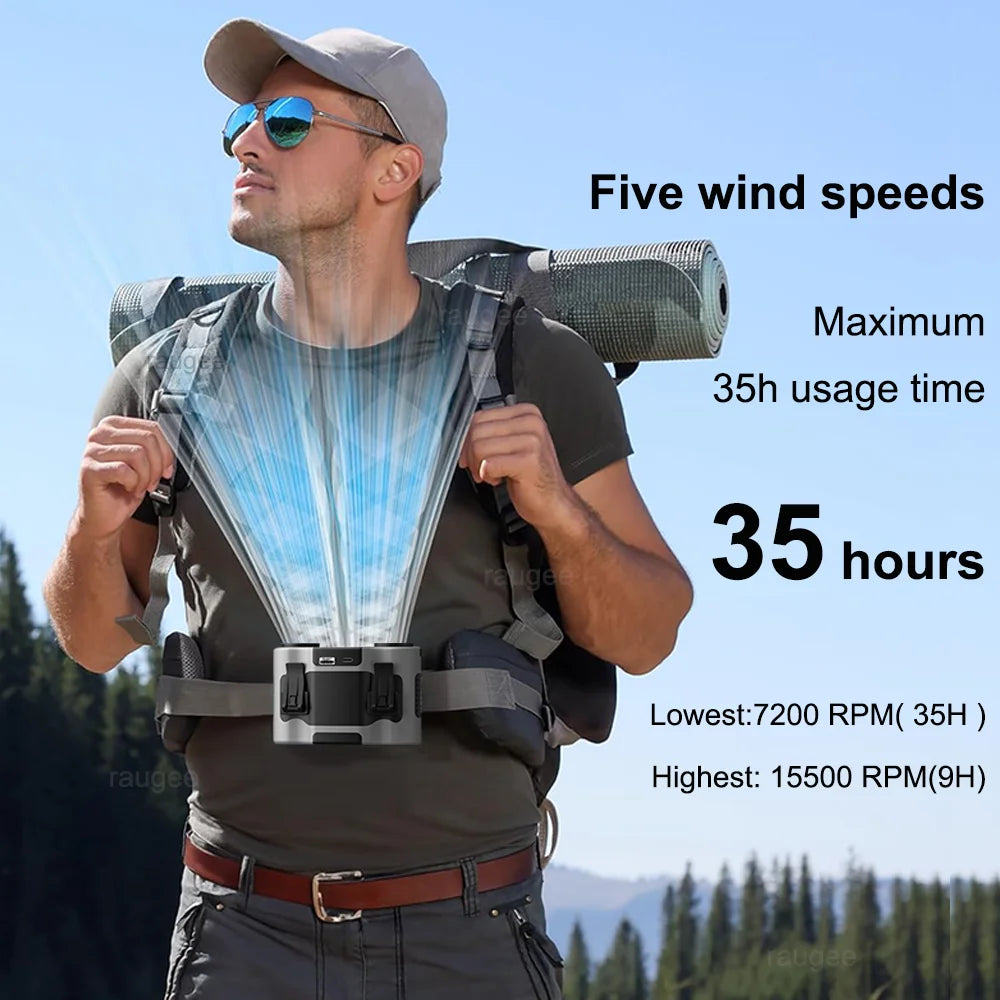20000Mah Waist Fan Portable Clip Fan With Double Wind Outlet Mini Wearable Hanging Neck Fan For Outdoor Sport
