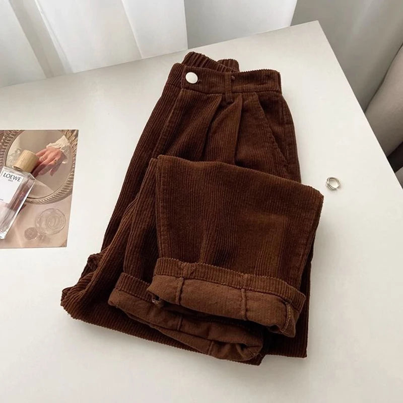 Corduroy Wide Leg Pants Women Fall Winter High Waist Harajuku Straight Trouser New Loose Casual Solid Office Lady Vintage Pants