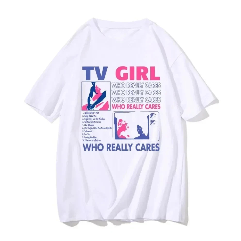 Plus Size Trend Tv Girl Lovers Rock Song Print T-shirt Men Women Hip Hop Oversized Tshirt Short Sleeve Shirt Streetwear Tops Tee