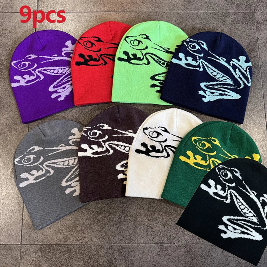 Tree Frog Pattern Beanie Knitted Cap for Men & Women, Outdoor Sports Warm Ski Hat