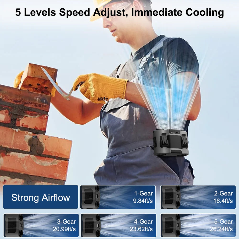 20000Mah Waist Fan Portable Clip Fan With Double Wind Outlet Mini Wearable Hanging Neck Fan For Outdoor Sport