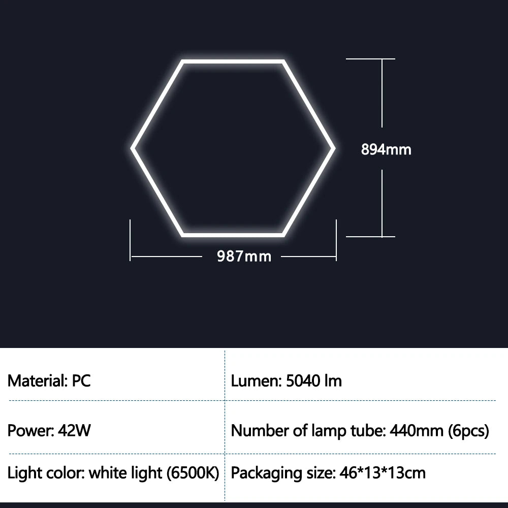 Hexagon Garage Lights Grids LED Ceiling Lamp 6500K Super Bright Honeycomb Lights Ceiling for Warehouse Car Shop Exhibition Hall