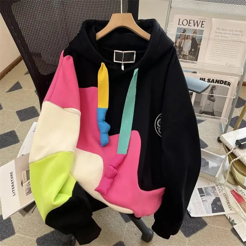 Silver Fox Velvet New 2024 Korean Edition Plush Hoodie Women's  Contrast Hoodie Mid to Long Women's Coat Trendy