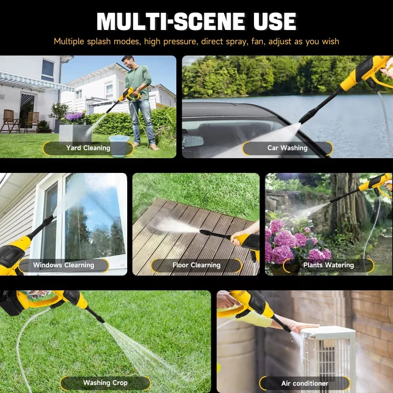 Cordless Pressure Washer 380W Portable High-Pressure Brushless Car Washer Gun 653PSI 3-Speed For Dewalt 20V tools Battery