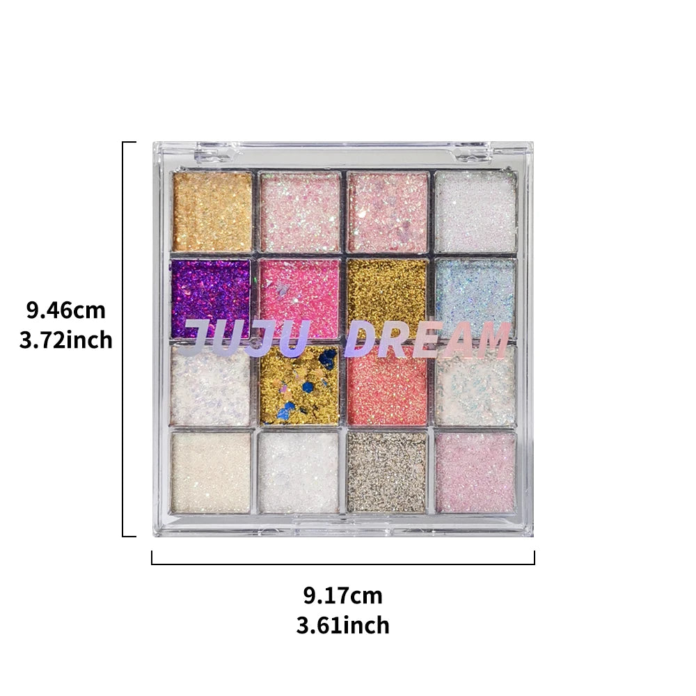 16-Color Glitter Eyeshadow – Pumpkin, Cherry, Blue, Purple Shades, Bold Party Looks, Long-Wear, Certified, Unisex, Skin-Friendly
