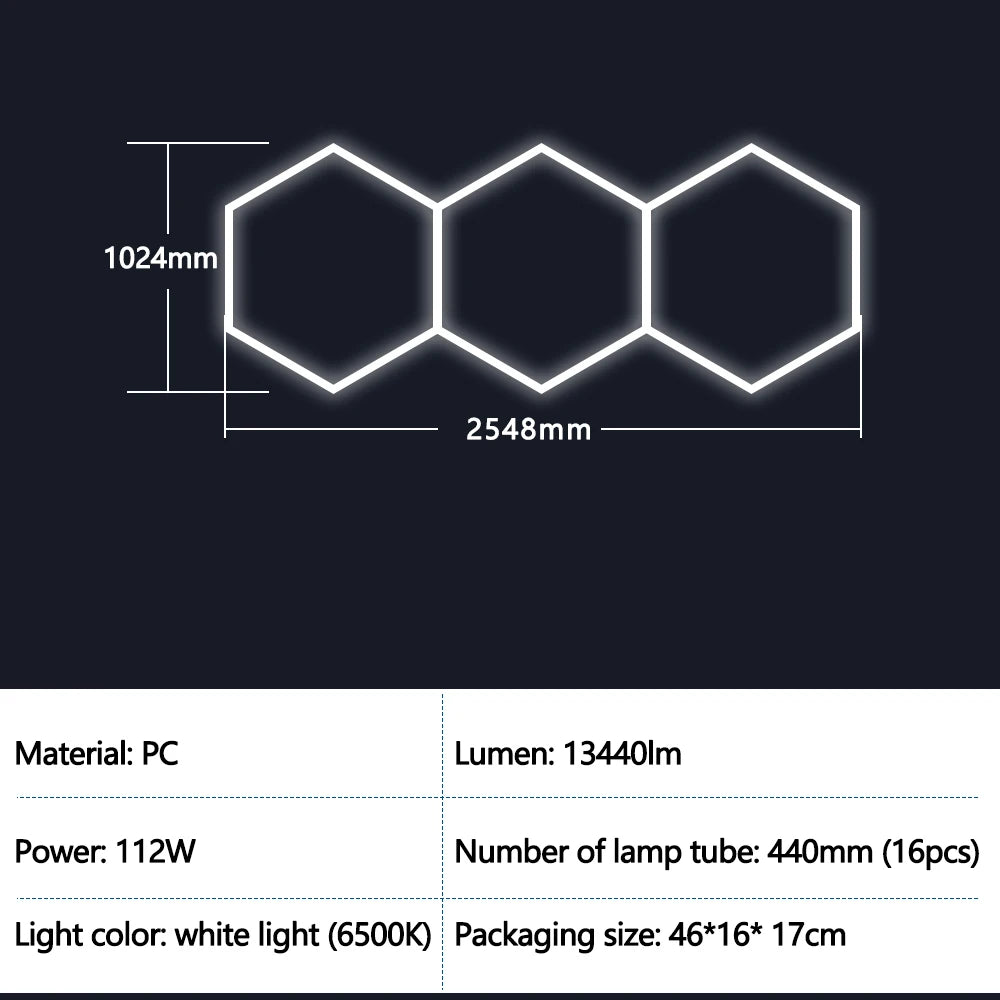 Hexagon Garage Lights Grids LED Ceiling Lamp 6500K Super Bright Honeycomb Lights Ceiling for Warehouse Car Shop Exhibition Hall