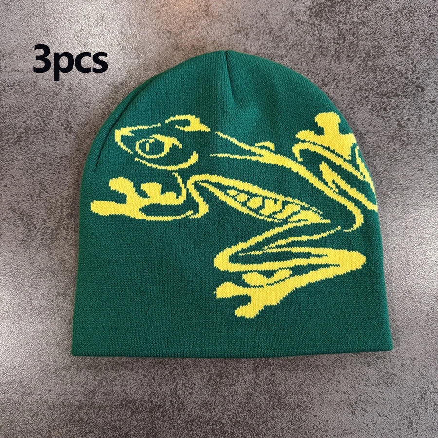 Tree Frog Pattern Beanie Knitted Cap for Men & Women, Outdoor Sports Warm Ski Hat