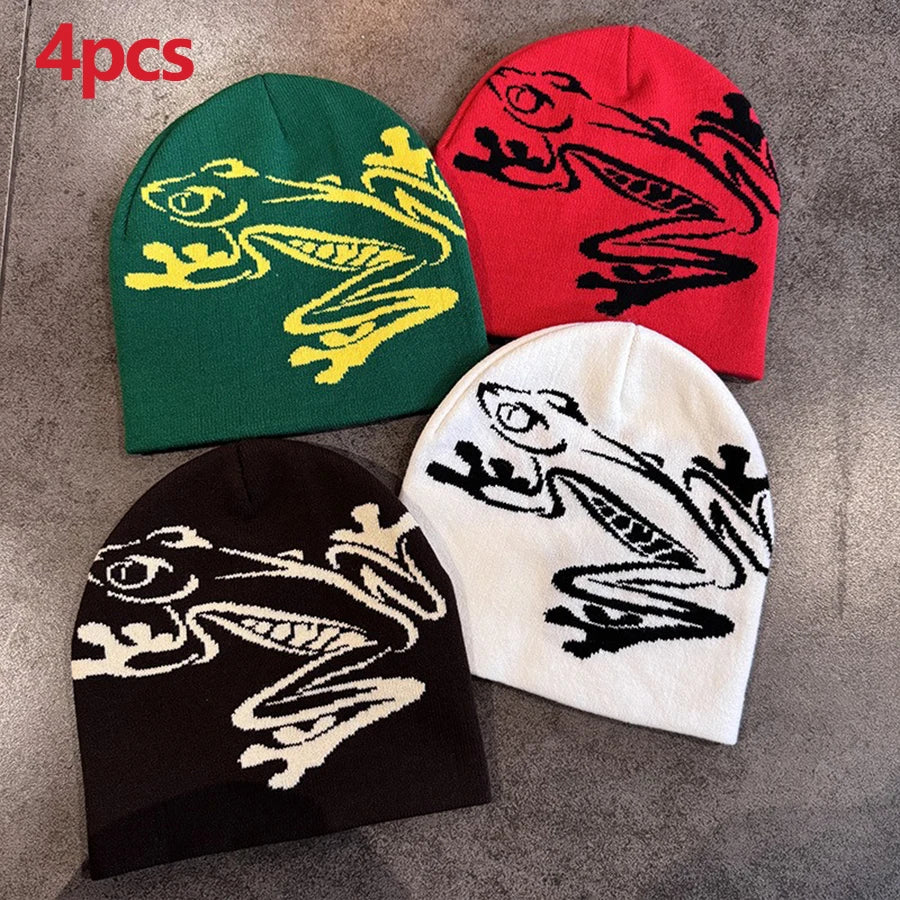 Tree Frog Pattern Beanie Knitted Cap for Men & Women, Outdoor Sports Warm Ski Hat
