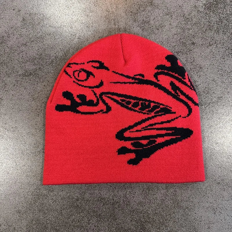 Tree Frog Pattern Beanie Knitted Cap for Men & Women, Outdoor Sports Warm Ski Hat