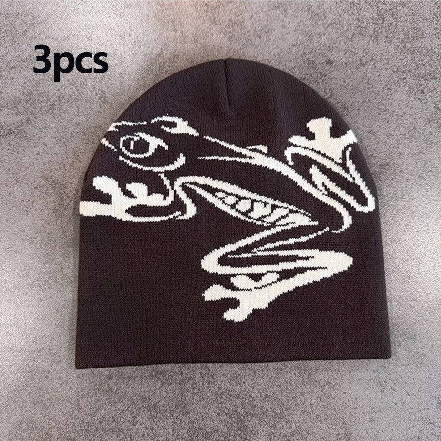 Tree Frog Pattern Beanie Knitted Cap for Men & Women, Outdoor Sports Warm Ski Hat