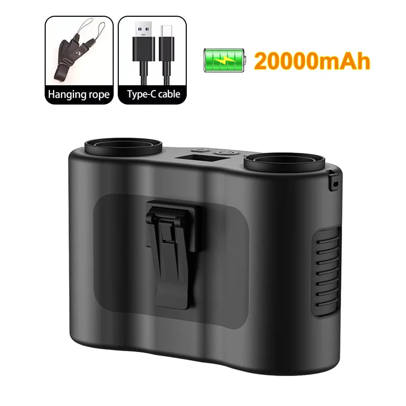 20000Mah Waist Fan Portable Clip Fan With Double Wind Outlet Mini Wearable Hanging Neck Fan For Outdoor Sport