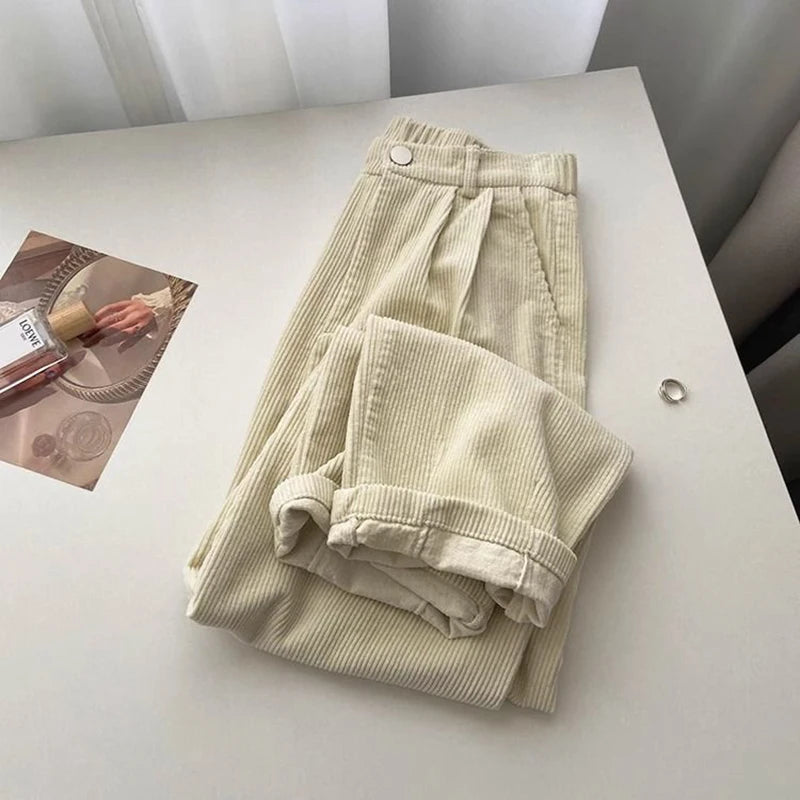 Corduroy Wide Leg Pants Women Fall Winter High Waist Harajuku Straight Trouser New Loose Casual Solid Office Lady Vintage Pants