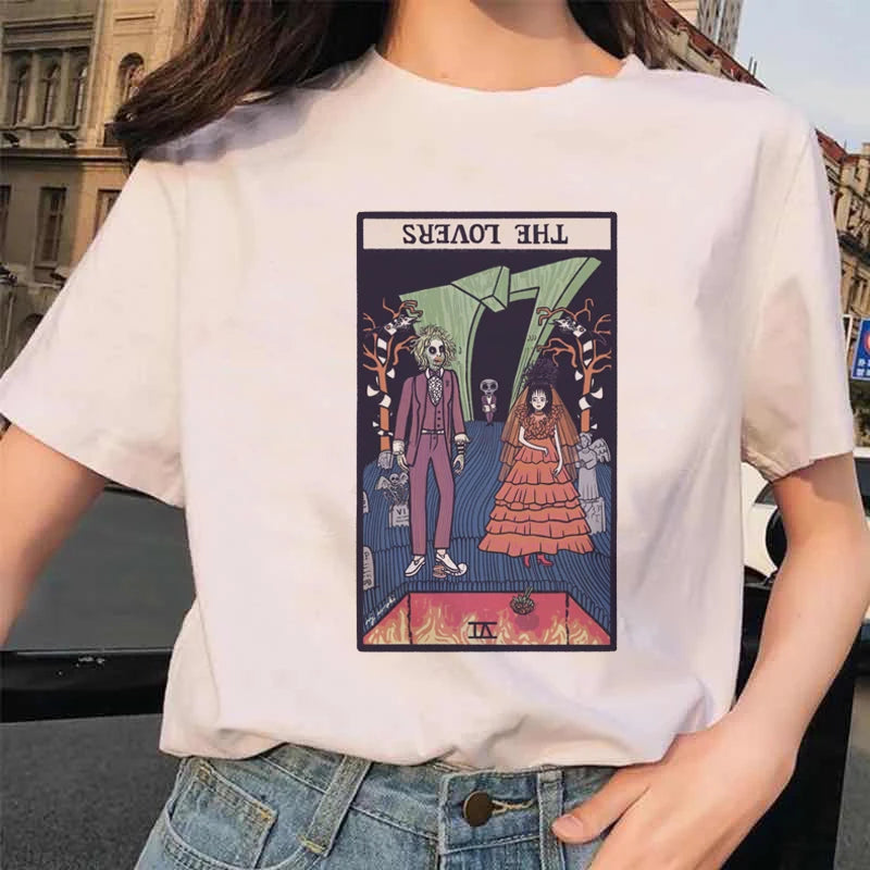 Women's Tarot Card Flower Funny Time Ladies Cartoon Fashion Short Sleeve Summer Printed T-shirt Women's T-shirt Top Pattern.