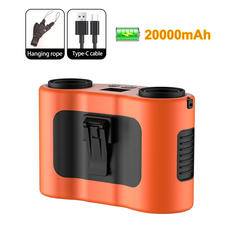 20000Mah Waist Fan Portable Clip Fan With Double Wind Outlet Mini Wearable Hanging Neck Fan For Outdoor Sport