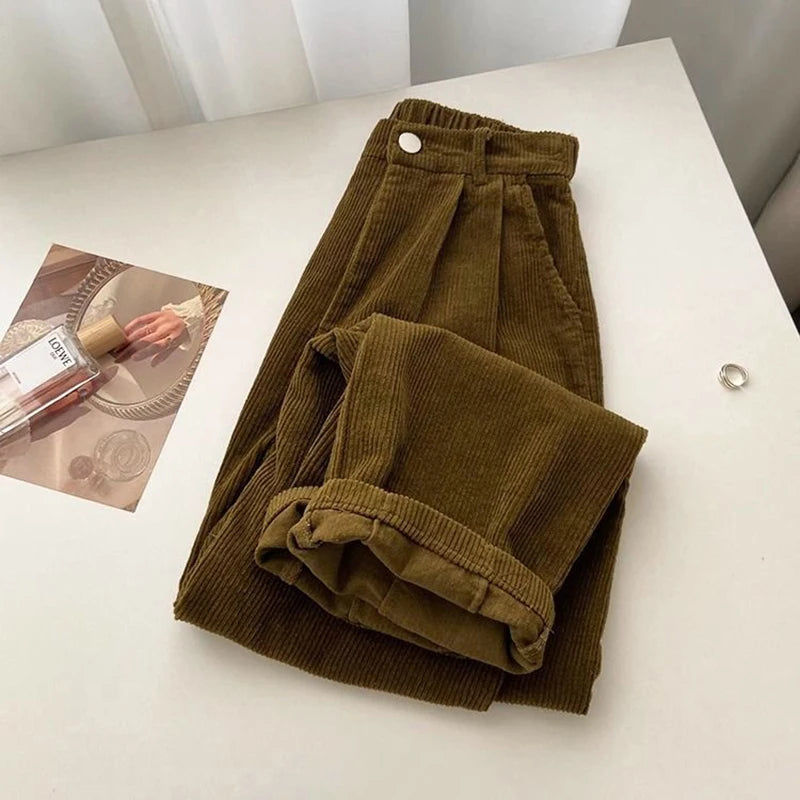 Corduroy Wide Leg Pants Women Fall Winter High Waist Harajuku Straight Trouser New Loose Casual Solid Office Lady Vintage Pants