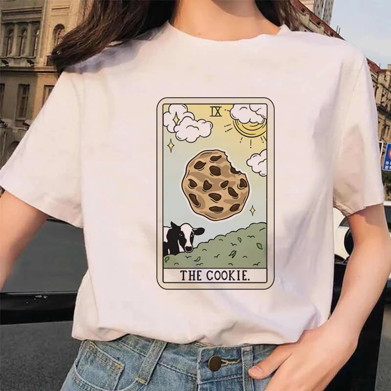Women's Tarot Card Flower Funny Time Ladies Cartoon Fashion Short Sleeve Summer Printed T-shirt Women's T-shirt Top Pattern.