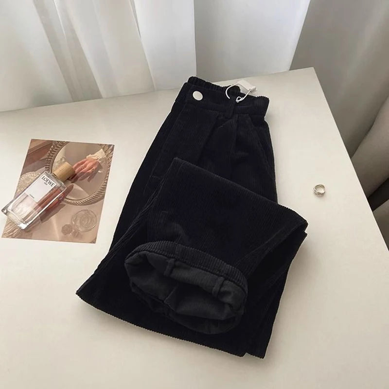Corduroy Wide Leg Pants Women Fall Winter High Waist Harajuku Straight Trouser New Loose Casual Solid Office Lady Vintage Pants
