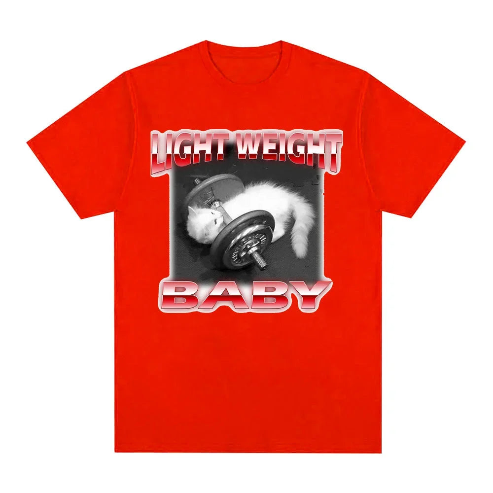 Funny Cute Cat Dumbbell Print Crew Neck T-shirt CasualLoose Short Sleeve Fashion Summer T-ShirtsTops Women's Clothing