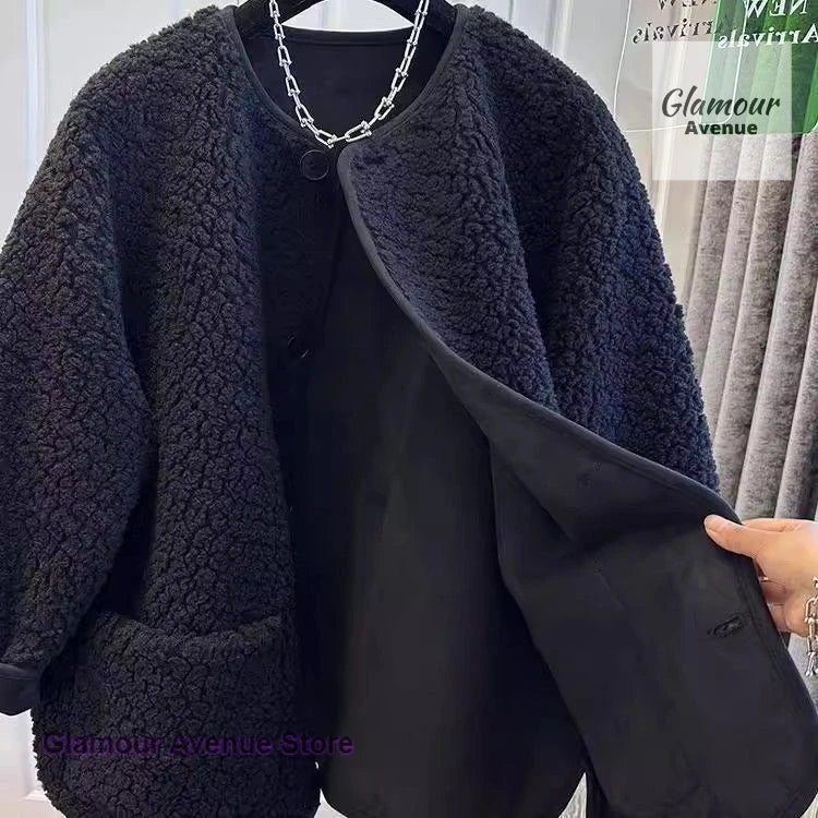 Korean-style lambswool coat women's autumn and winter new fashion sweater hooded loose Joker leisure thickened plus size coat.