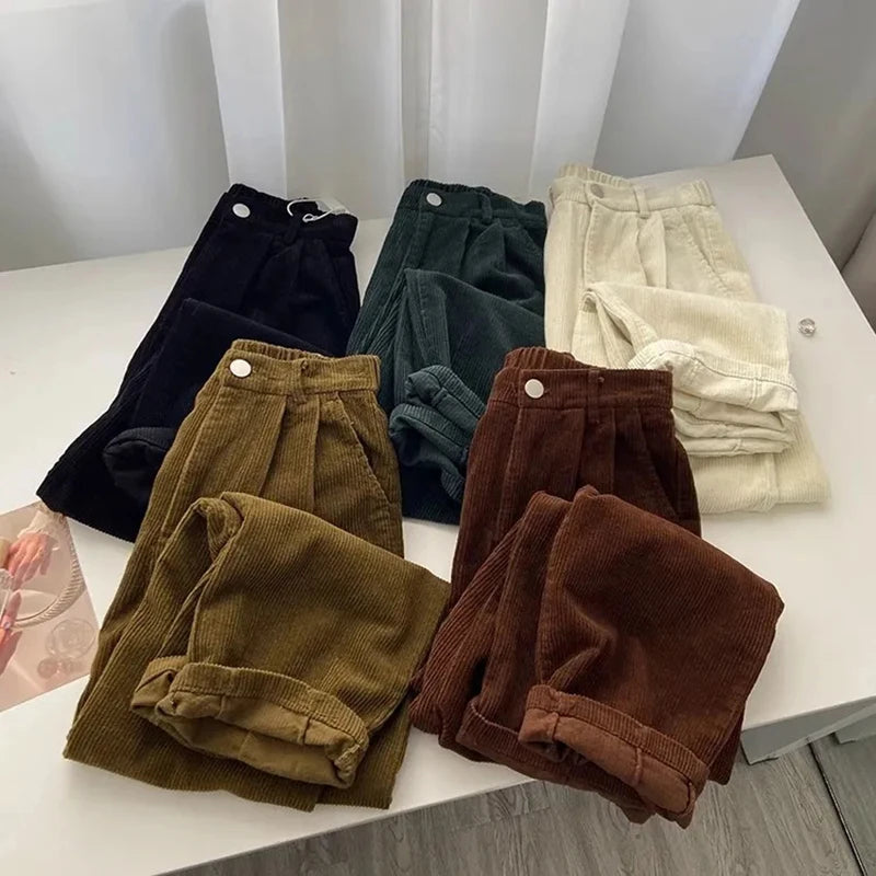 Corduroy Wide Leg Pants Women Fall Winter High Waist Harajuku Straight Trouser New Loose Casual Solid Office Lady Vintage Pants