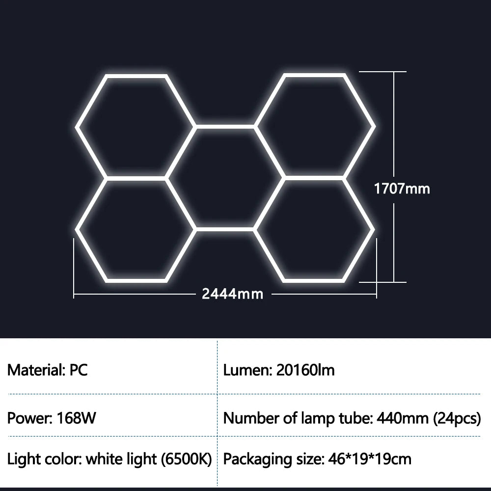 Hexagon Garage Lights Grids LED Ceiling Lamp 6500K Super Bright Honeycomb Lights Ceiling for Warehouse Car Shop Exhibition Hall