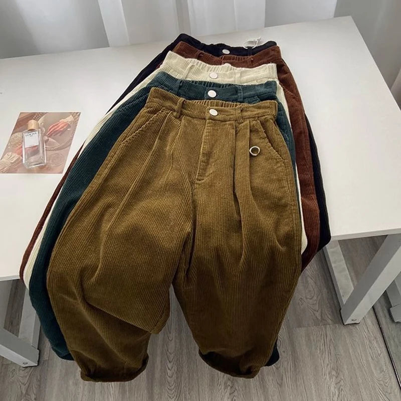 Corduroy Wide Leg Pants Women Fall Winter High Waist Harajuku Straight Trouser New Loose Casual Solid Office Lady Vintage Pants