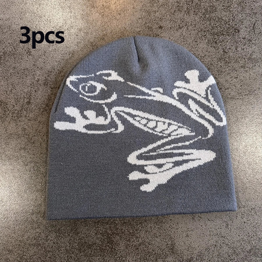 Tree Frog Pattern Beanie Knitted Cap for Men & Women, Outdoor Sports Warm Ski Hat