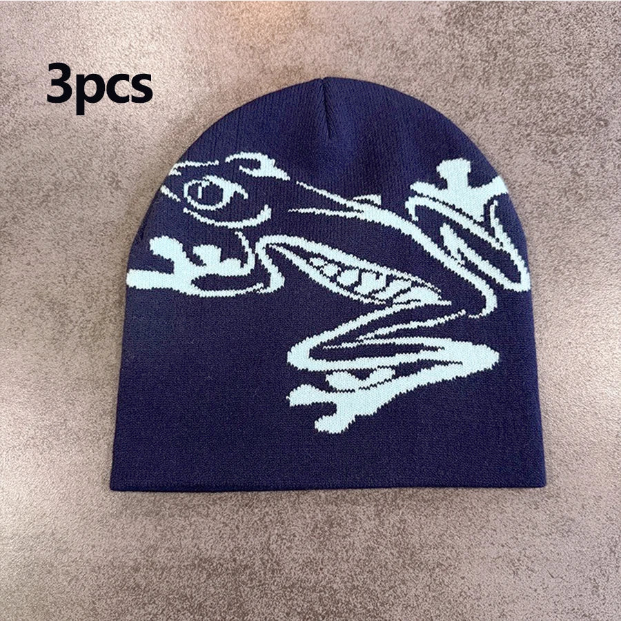 Tree Frog Pattern Beanie Knitted Cap for Men & Women, Outdoor Sports Warm Ski Hat